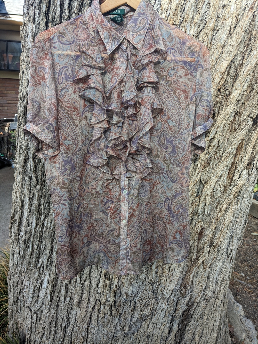 Polo by Ralph Lauren Multicolor Paisley Ruffle-Front Short Sleeve Blouse